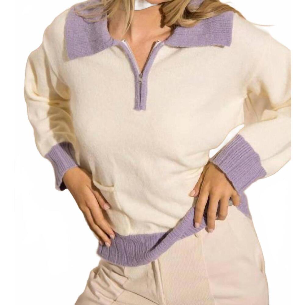 NEW PAPERMOON jessi colorblock zip sweater in white/purple